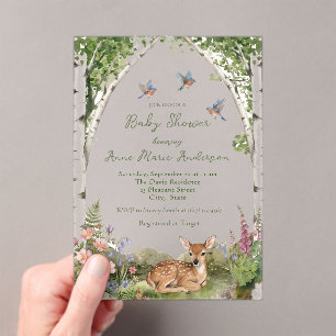Gender Neutral Forest Arch and Fawn Baby Shower Acrylic Invitations