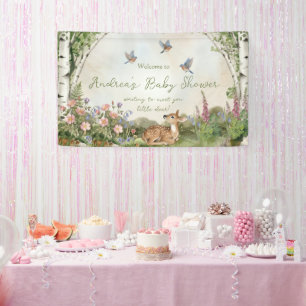 Gender Neutral Forest Arch and Fawn Baby Shower Banner