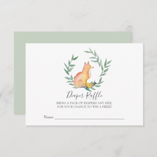Gender Neutral Fox Baby Shower Diaper Raffle Invitation (Front/Back)