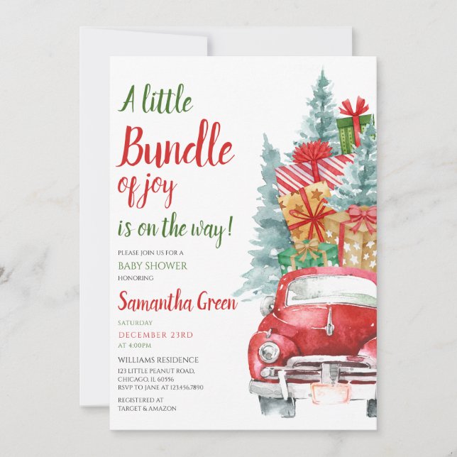  Gender Neutral Gifts Christmas Truck Baby Shower Invitation (Front)