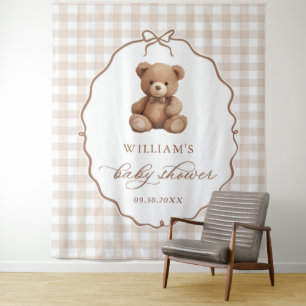 Gender Neutral Gingham Teddy Bear Baby Shower Tapestry