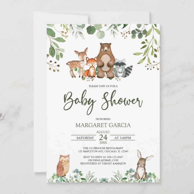 Gender Neutral Greenery Woodland Baby Shower Invitation (Front)