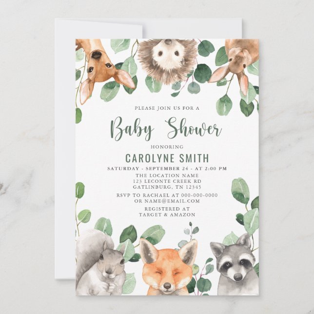 Gender Neutral Greenery Woodland  BOY Baby Shower Invitation (Front)