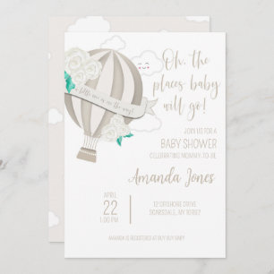 Gender Neutral Hot Air Balloon With Roses Shower Invitation