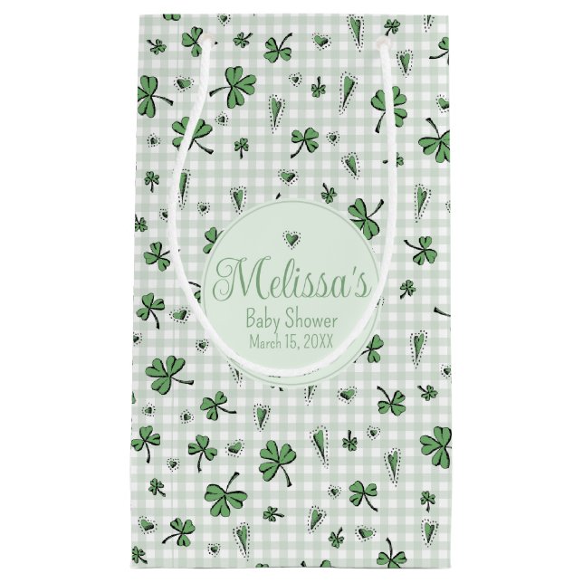 Gender Neutral Irish Clovers Baby Shower Small Gift Bag (Front)