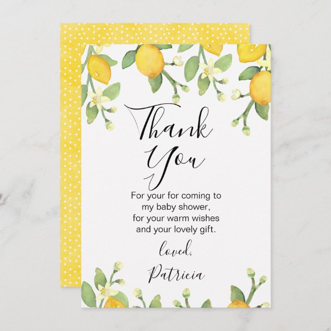 Gender Neutral Lemon Baby Shower Thank You Card (Front/Back)