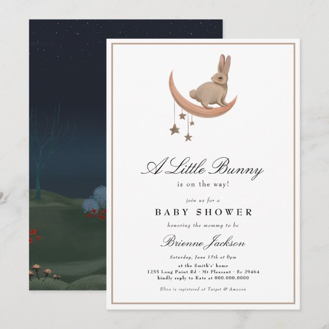 Gender Neutral Little Bunny Moon Stars Baby Shower Invitation (Front/Back)
