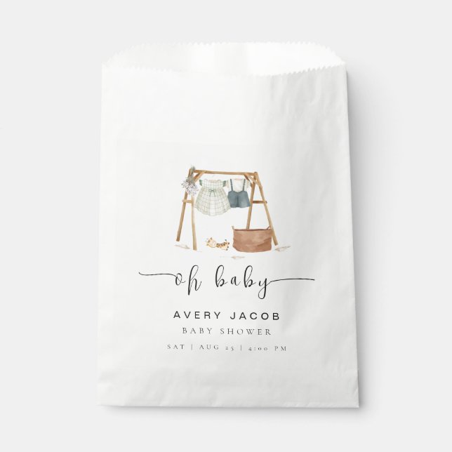 Gender Neutral Minimalist Boho Baby Shower Clothes Favour Bags (Front)
