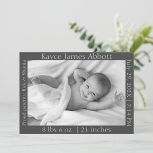 Gender Neutral Minimalist Grey Birth Announcement 