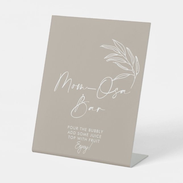 Gender Neutral  Modern Baby Shower Mum-osa Bar Pedestal Sign (Front)