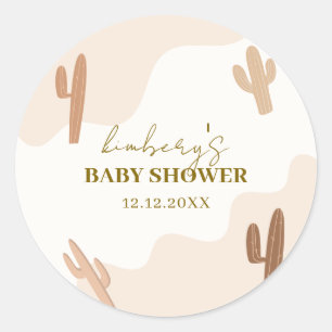 Gender Neutral Modern Boho Cactus Baby Shower Classic Round Sticker