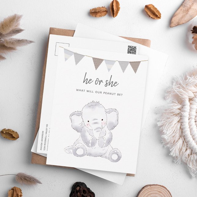 Gender Neutral Modern Elephant Party Postcard (Creator Uploaded)