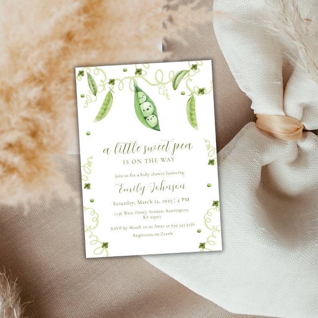 Gender Neutral Modern Sweet Pea In Pod Baby Shower Invitation (Gender Neutral Modern Sweet Pea In Pod Baby Shower Invitation)