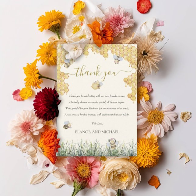 Gender Neutral Mummy to Bee Honey Cute Baby Shower Thank You Card (Creator Uploaded)