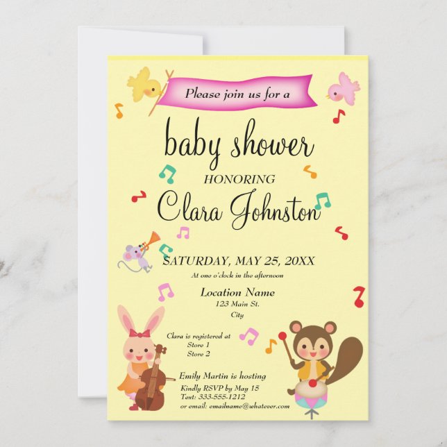 Gender Neutral Musical Animals Baby Shower Invitation (Front)