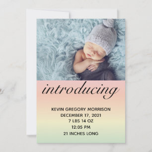 Gender Neutral Ombre Rainbow Baby Birth Announcement