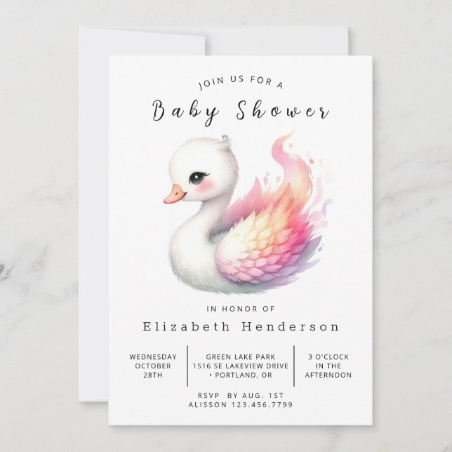  Gender Neutral Online Swan Baby Shower Invitation (Front)