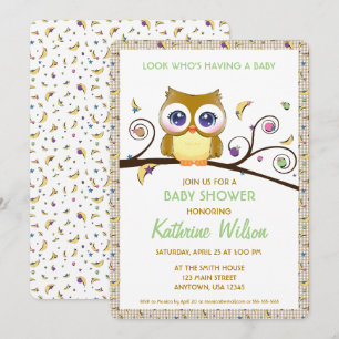 Gender-Neutral Owl Baby Shower Celestial Doodles  Invitation