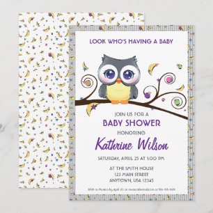Gender-Neutral Owl Baby Shower Celestial Doodles  Invitation
