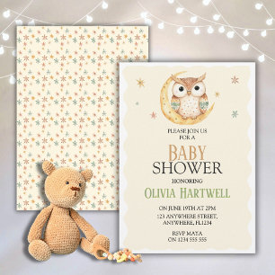 Gender Neutral Owl & Moon  Baby Shower Invitation
