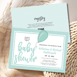 Gender Neutral Parents Mint QR Code Baby Shower Invitation