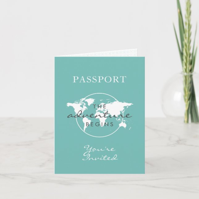 Gender Neutral Passport Travel Teal Baby Shower Invitation (Front)