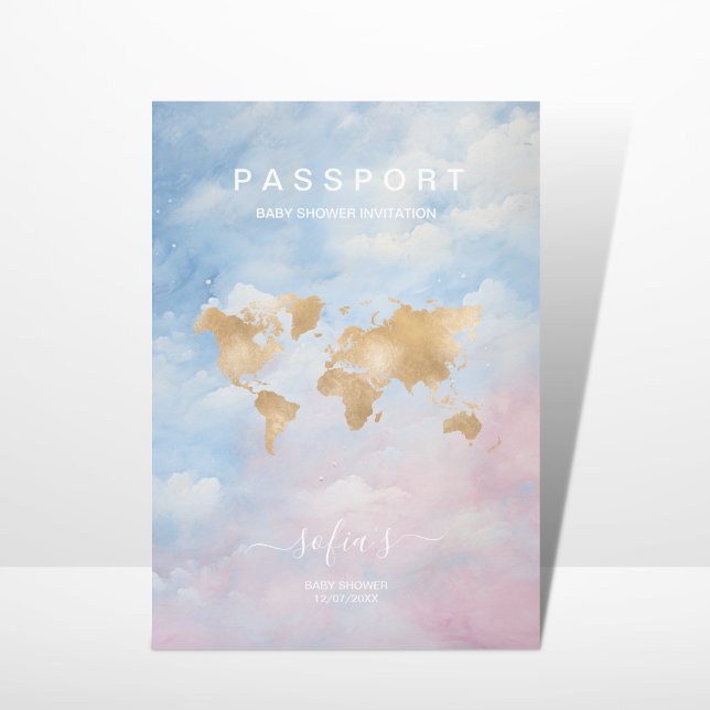 Gender Neutral Passport World Map Baby Shower  Invitation (Creator Uploaded)