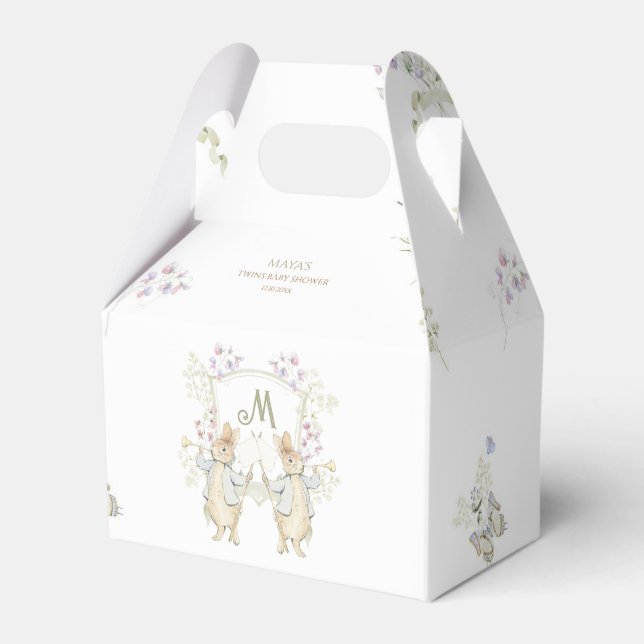 Gender Neutral Peter the Rabbit Twins Baby Shower Favour Box (Front Side)