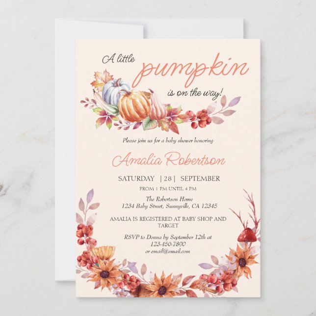 Gender Neutral Pumpkin Fall Autumn Baby Shower Invitation (Front)