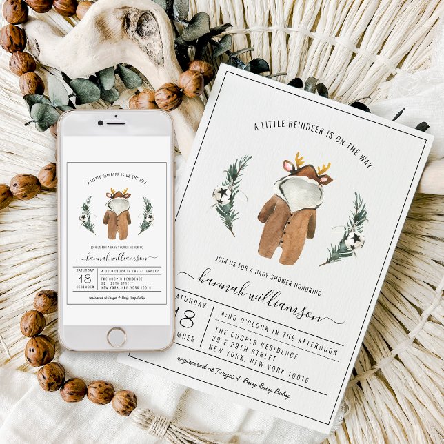 Gender Neutral | Reindeer Christmas Baby Shower Invitation (Creator Uploaded)