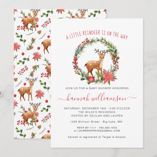 Gender Neutral | Reindeer Christmas Baby Shower Invitation (Front/Back)