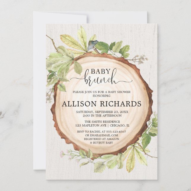 Gender neutral rustic baby brunch shower invitation (Front)