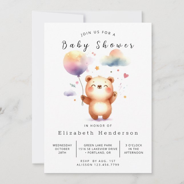  Gender Neutral Rustic Bear Baby Shower Invitation (Front)