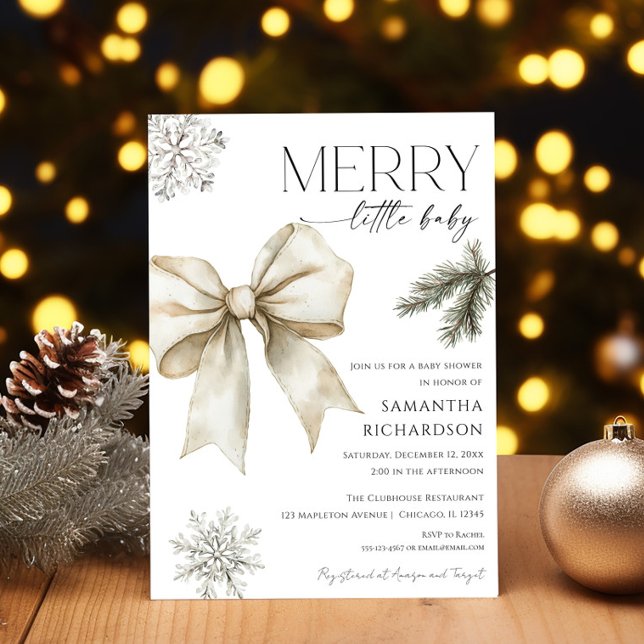 Gender neutral rustic bow snowflakes baby shower invitation (Creator Uploaded)