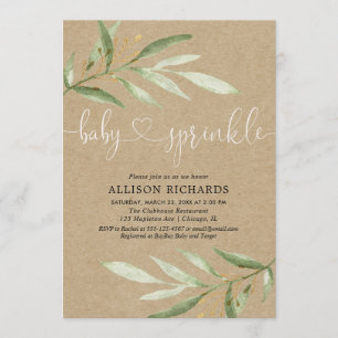 Gender neutral rustic kraft greenery baby sprinkle invitation