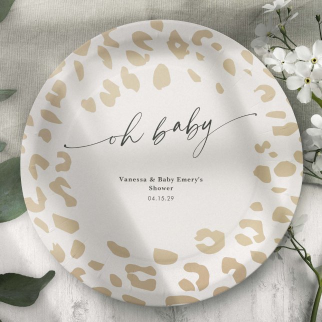 Gender Neutral Safari Animal Organic Animal Print Paper Plate (Modern Safari Animal Print, Gender Neutral Baby Sower Paper Plates.)