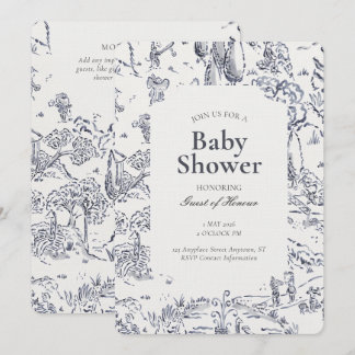 Gender Neutral Safari Animal Toile Sketch Shower Invitation