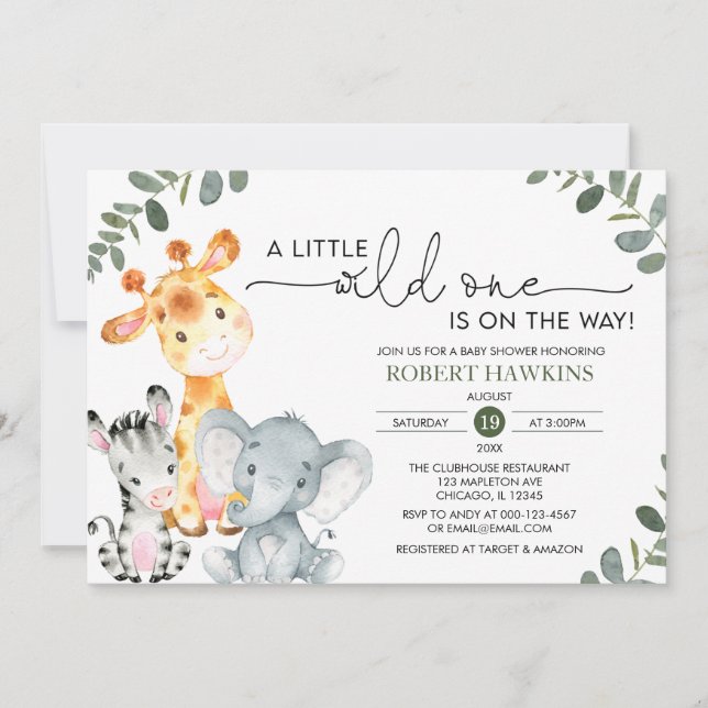 Gender Neutral Safari Animal Wild One Baby Shower Invitation (Front)