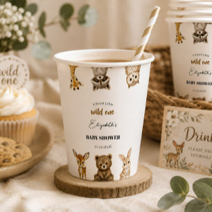 Gender Neutral Safari Wild One Baby Shower Paper Cups