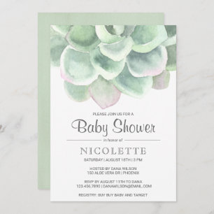 Gender Neutral Sage Green Succulent Baby Shower Invitation