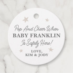 Gender Neutral Silver Stars Champagne Baby Shower Favour Tags