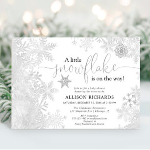 Gender neutral silver white snowflake baby shower invitation