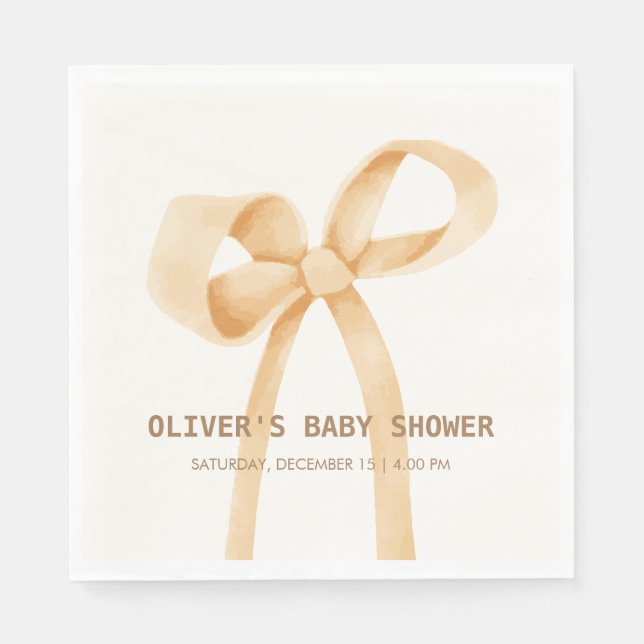 Gender Neutral Simple Bow Baby Shower  Napkin (Front)