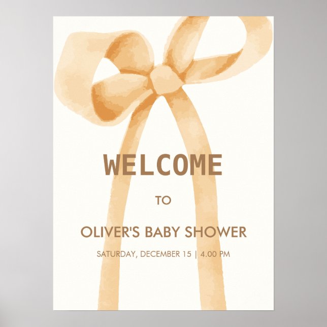 Gender Neutral Simple Bow Baby Shower Welcome Poster (Front)