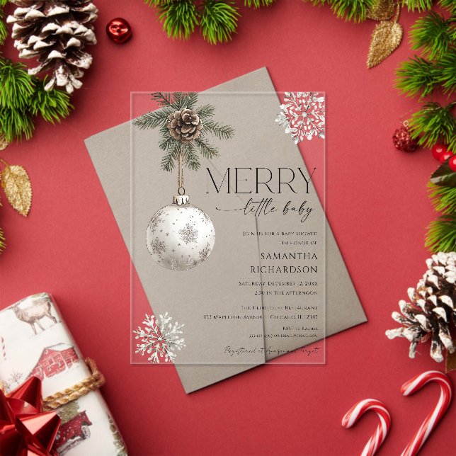 Gender neutral simple rustic winter baby shower acrylic invitations (Insitu (Holiday))