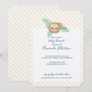 Gender Neutral Sleeping Baby Sloth Baby Shower Invitation