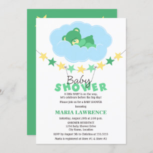 Gender Neutral Sleeping Teddy Bear Baby Shower Invitation