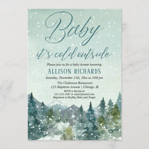 Gender neutral snow mountains rustic baby shower invitation