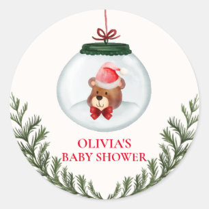 Gender Neutral Teddy Bear Winter Baby Shower Classic Round Sticker