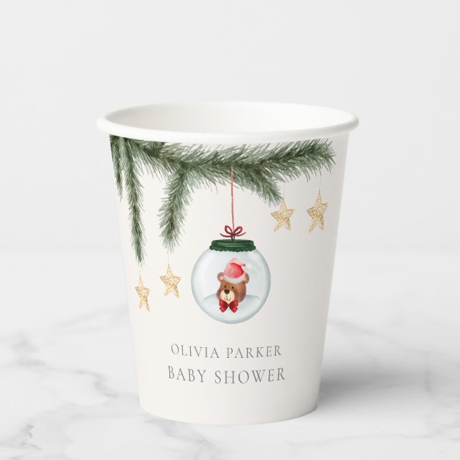 Gender Neutral Teddy Bear Winter Baby Shower  Paper Cups (Front)